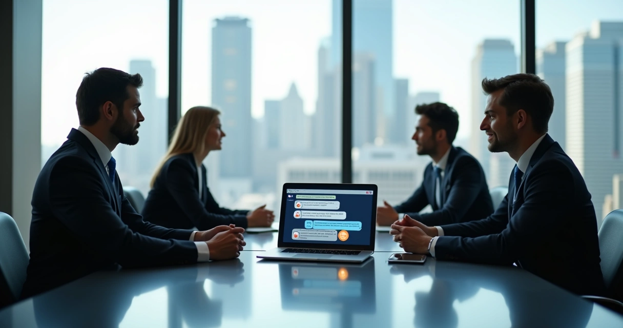 Interação de chatbot com cliente corporativo na tela de notebook 