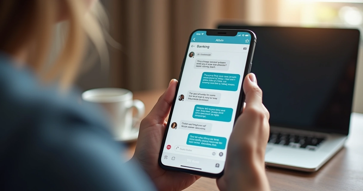 Celular com tela de chatbot bancário ativo