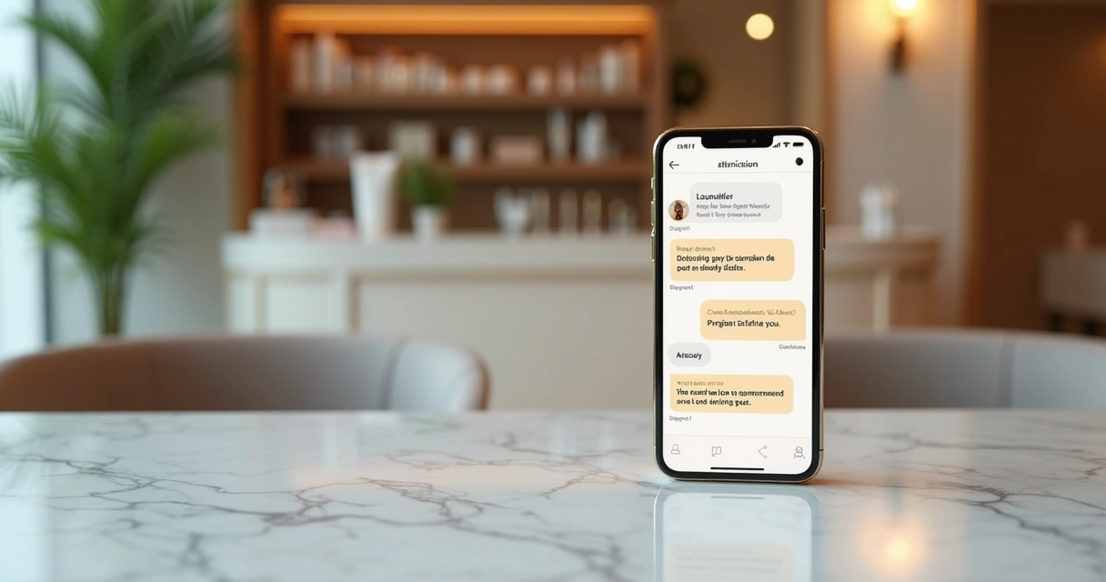 Chatbot exibido em smartphone, interface moderna clinica estética 