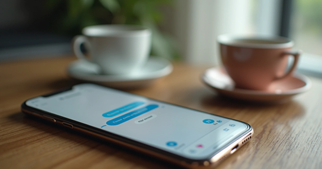 Celular aberto em aplicativo de chatbot com mensagens de apoio aparecendo 
