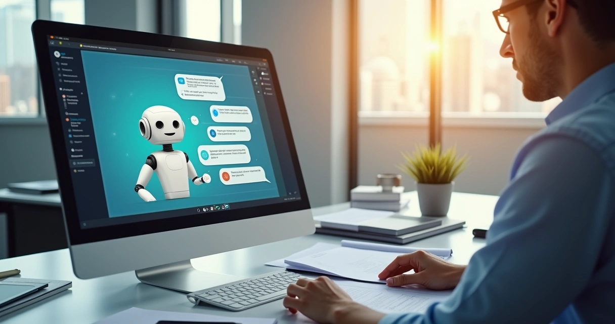 Chatbot conversando com contador em um ambiente profissional 