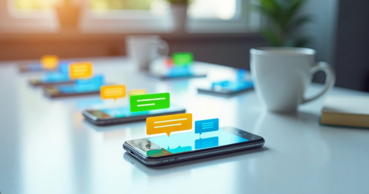 Interface de chatbot conversando com clientes em telas de celulares 