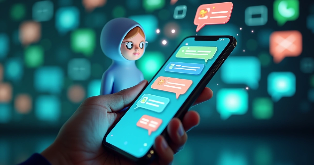 Chatbot simula conversa automatizada em tela de smartphone 