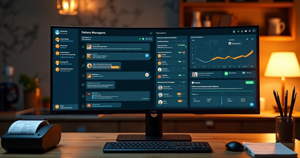 Interface de chatbot integrada ao sistema de gestão de delivery em tela dividida 