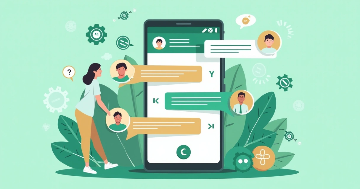 Ilustração de chatbot enviando mensagens de atendimento automatizado para clientes no WhatsApp. 