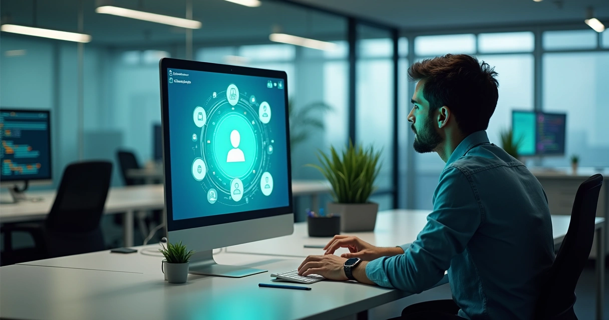 Chatbot com interface de conversa em empresa moderna 