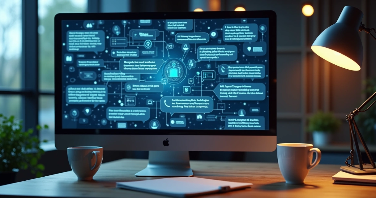 Chatbot corporativo respondendo perguntas em tela de computador