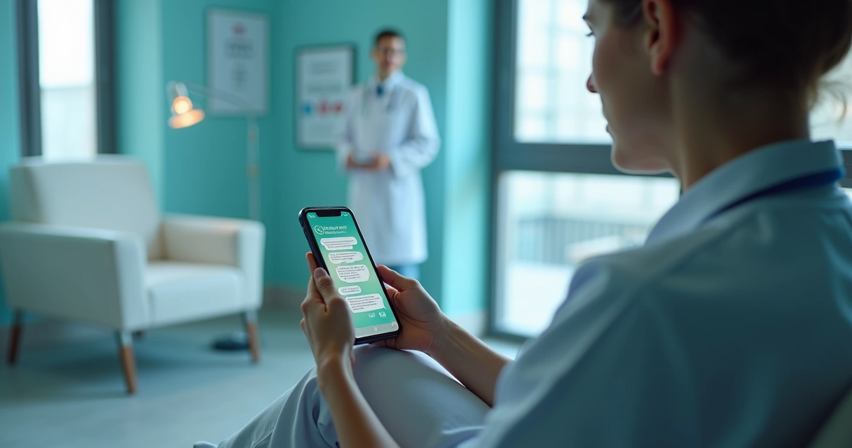 Paciente usando chatbot no WhatsApp após consulta 