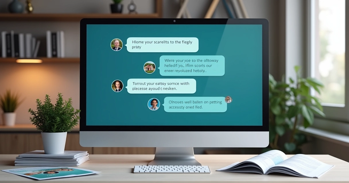 Chatbot na tela de computador auxiliando atendimento imobiliário 