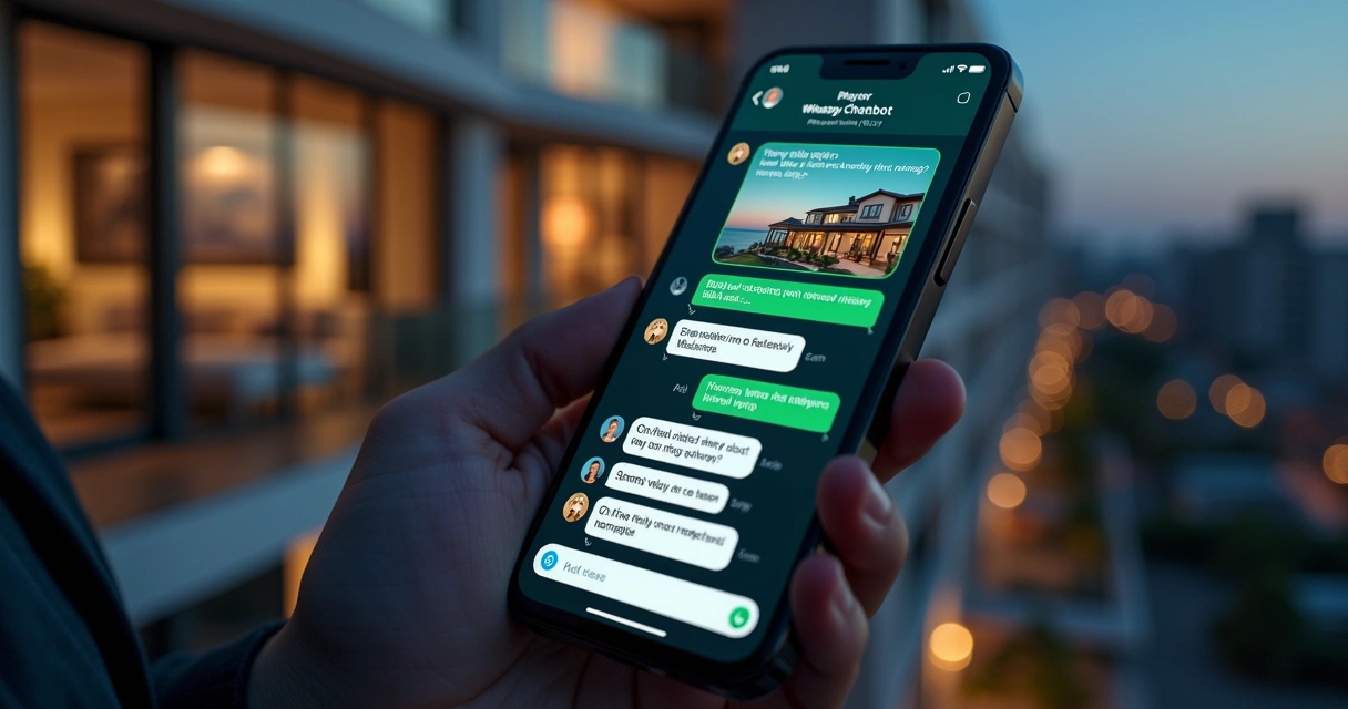 Tela de WhatsApp com chatbot imobiliário interagindo com cliente 
