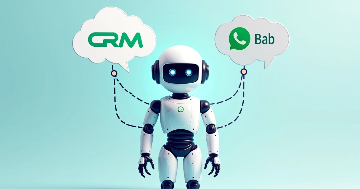 Chatbot com balões de mensagem ligando CRM e WhatsApp 