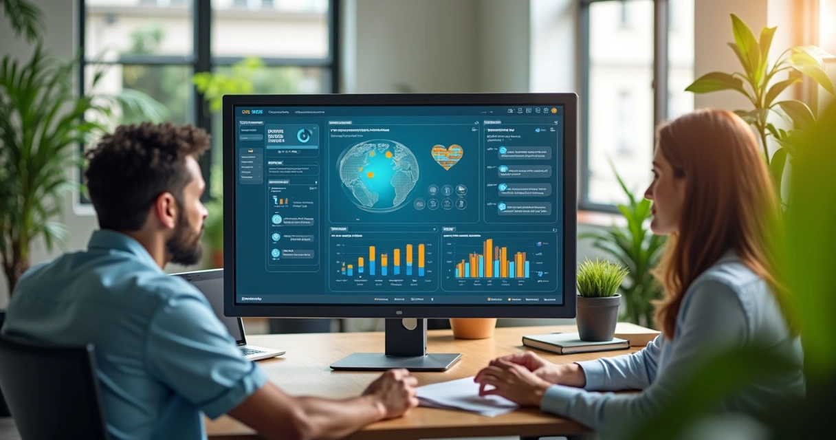 Equipe pequena observando painel de chatbot integrado ao sistema da empresa 
