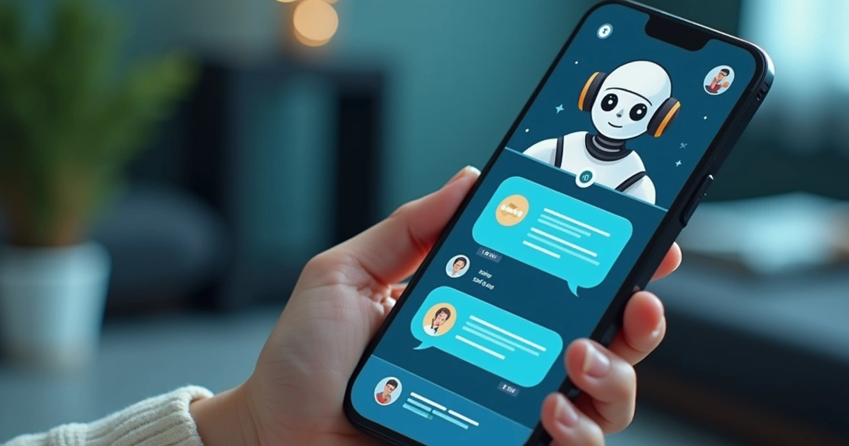 Chatbot conversando em uma tela de smartphone 