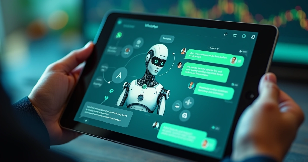 Chatbot interagindo com usuário em tela digital com fluxo de conversas 
