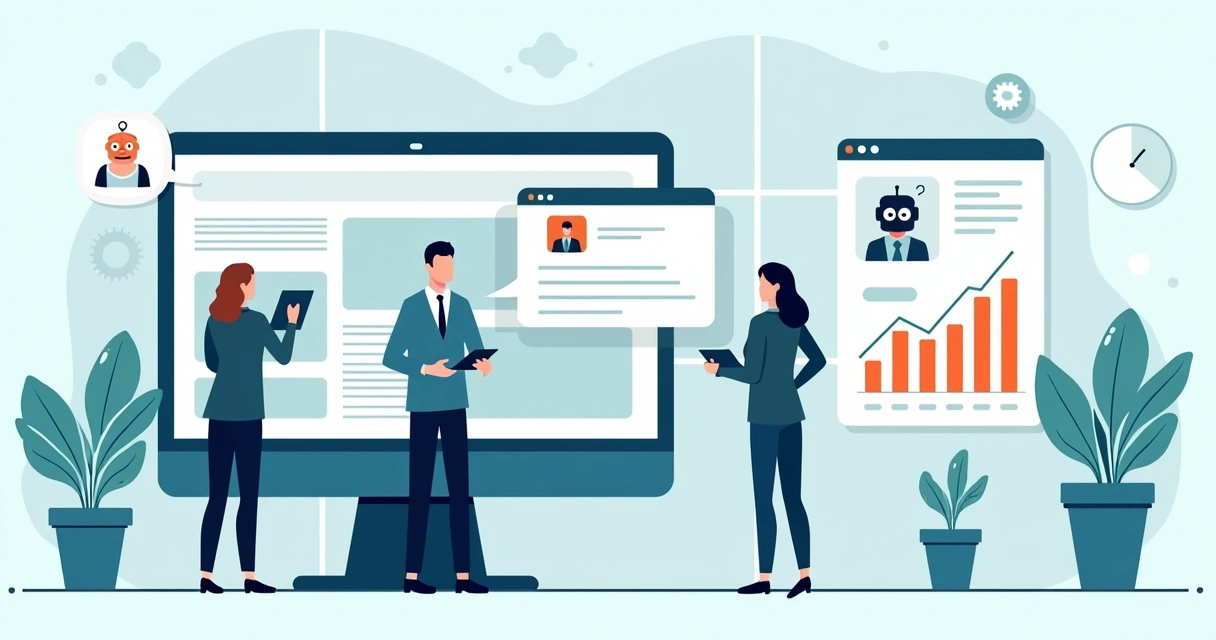Chatbot conversando com visitante em landing page B2B em painel corporativo 