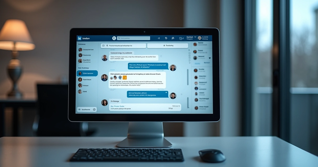 Tela de computador mostrando chatbot conversando com lead no LinkedIn 