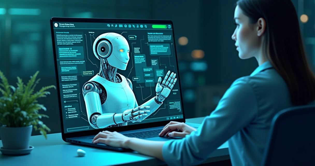 Representação de um chatbot inteligente conversando com um cliente em uma interface digital 