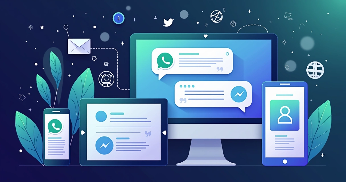 Ilustração de chatbot integrado em diferentes canais de atendimento 