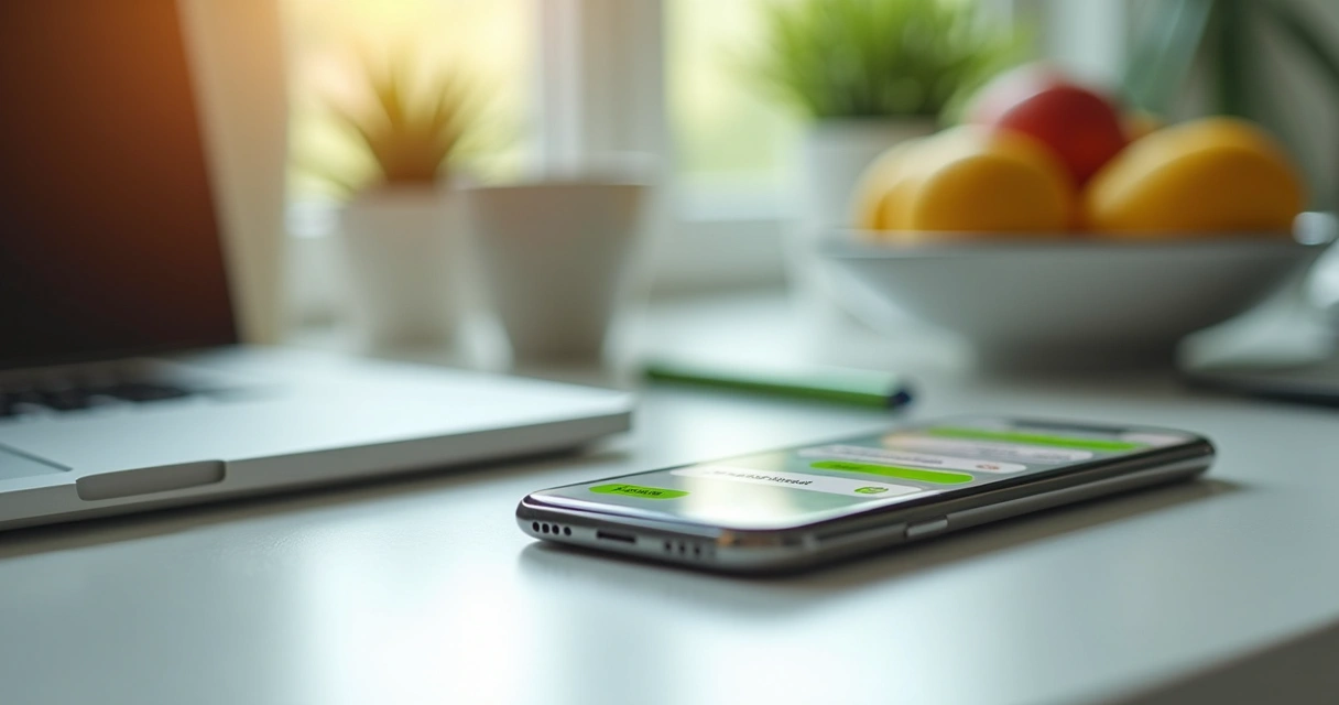 Chatbot interativo em tela de celular no consultório. 