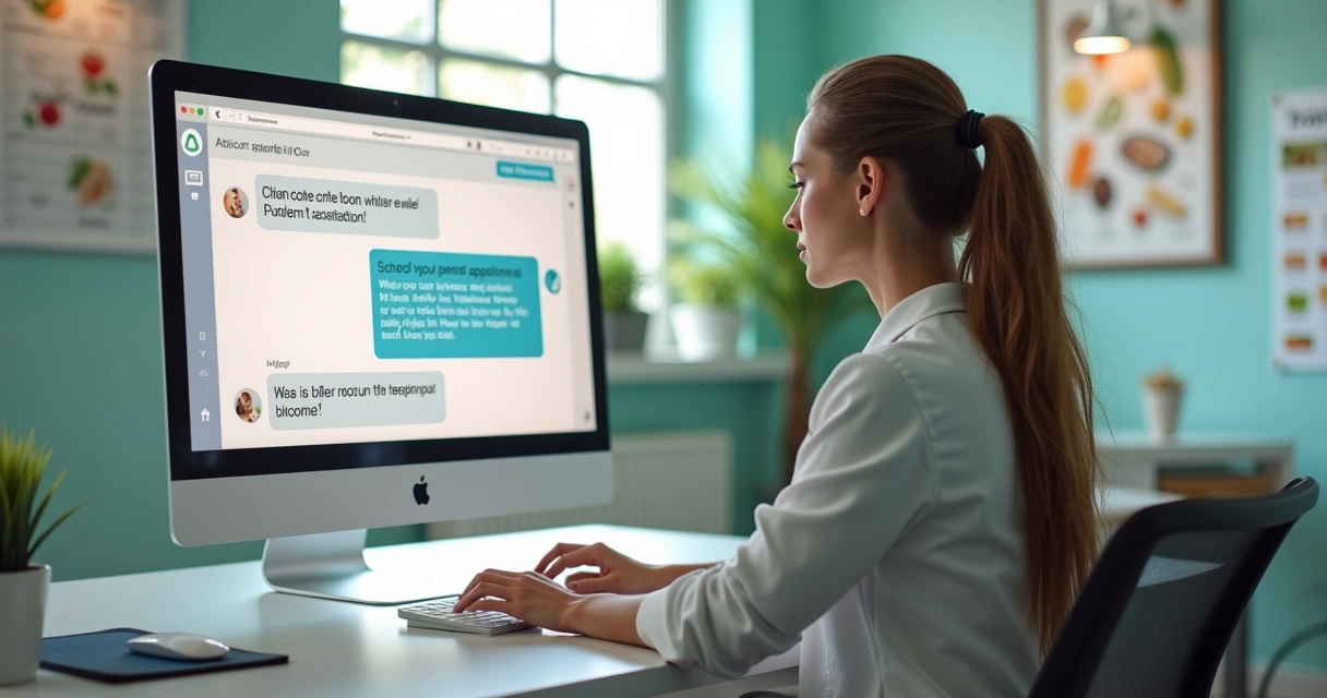 Nutricionista conversando com chatbot pelo computador 