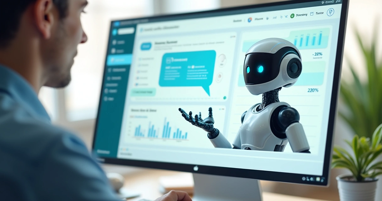 Chatbot interagindo no dashboard de software SaaS