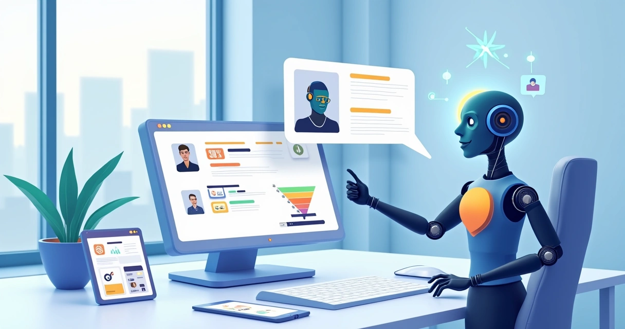 Chatbot analisando leads B2B em painel de funil digital 