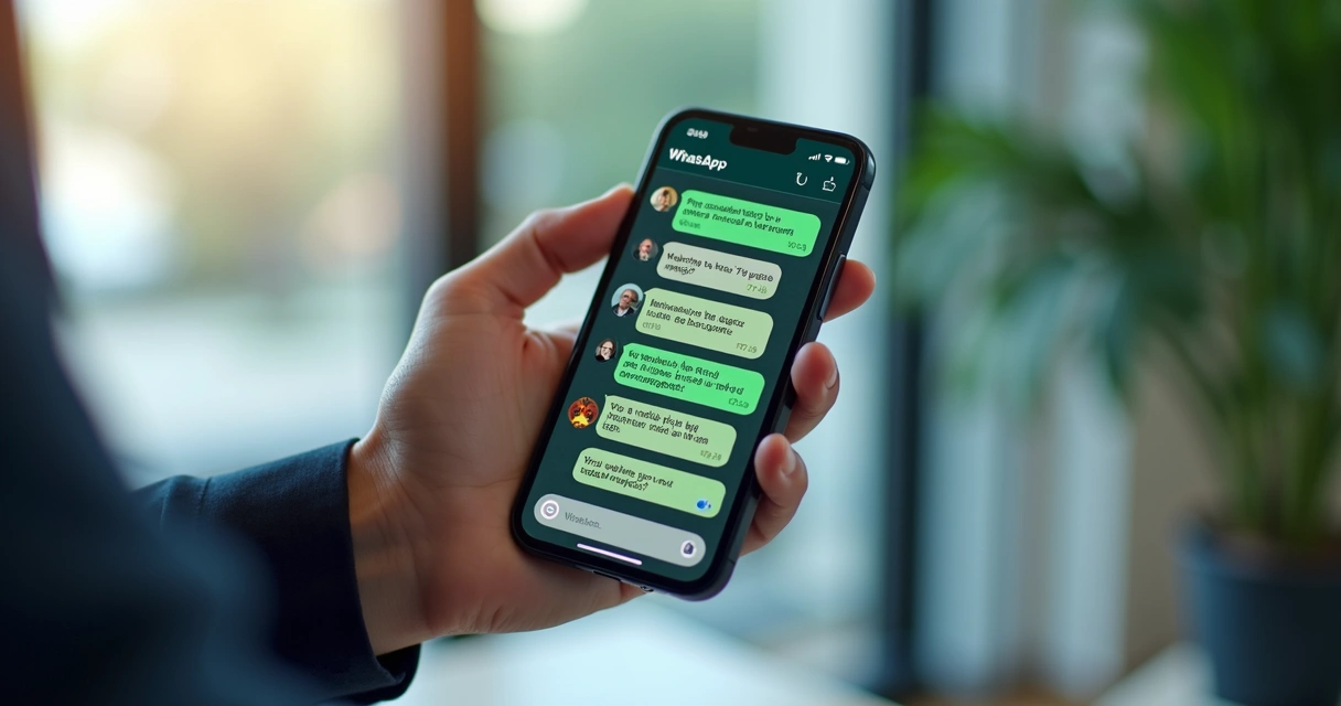 Interface de chatbot respondendo mensagens no WhatsApp em tela de smartphone. 