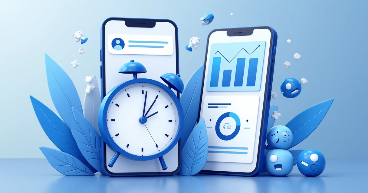 Relógio, smartphone e gráfico de tempo indicando rapidez no atendimento