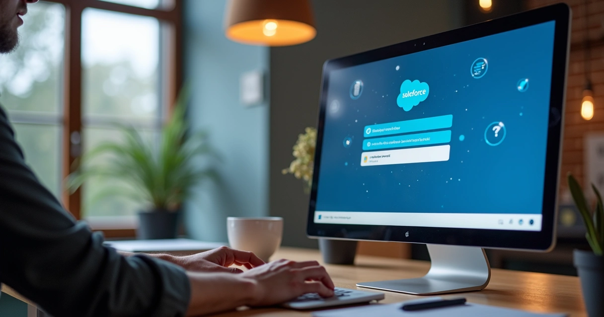 Chatbot de atendimento automático em tela de computador, cliente no escritório interage 