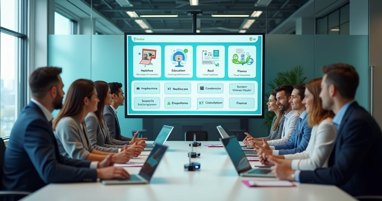 Equipe avaliando chatbot para diferentes setores 