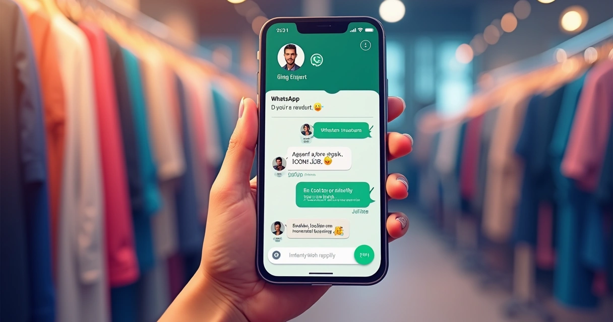 Chatbot de WhatsApp atendiendo un cliente de tienda de ropa con emojis y botones 