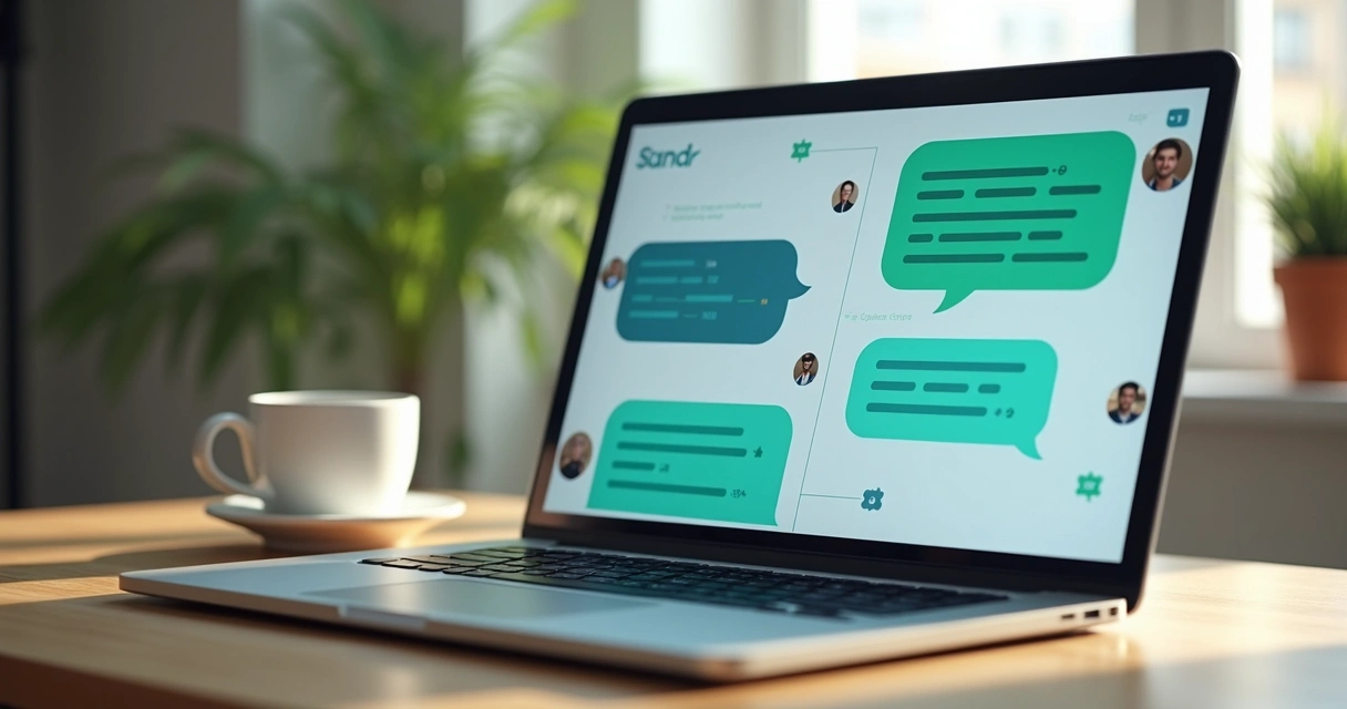 Chatbot conversando com cliente em tela de notebook 