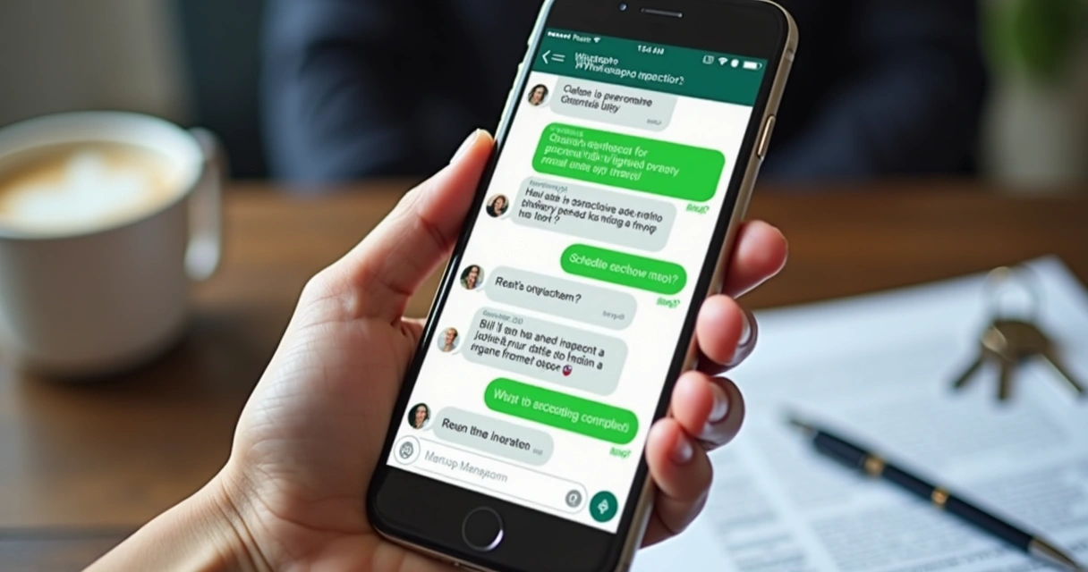 Chatbot de IA simulando conversa de agendamento de vistoria em tela de celular 