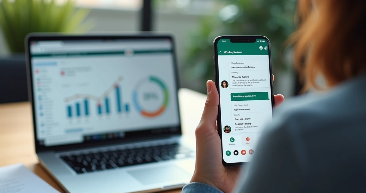 Chatbot interagindo em uma tela de smartphone empresarial 