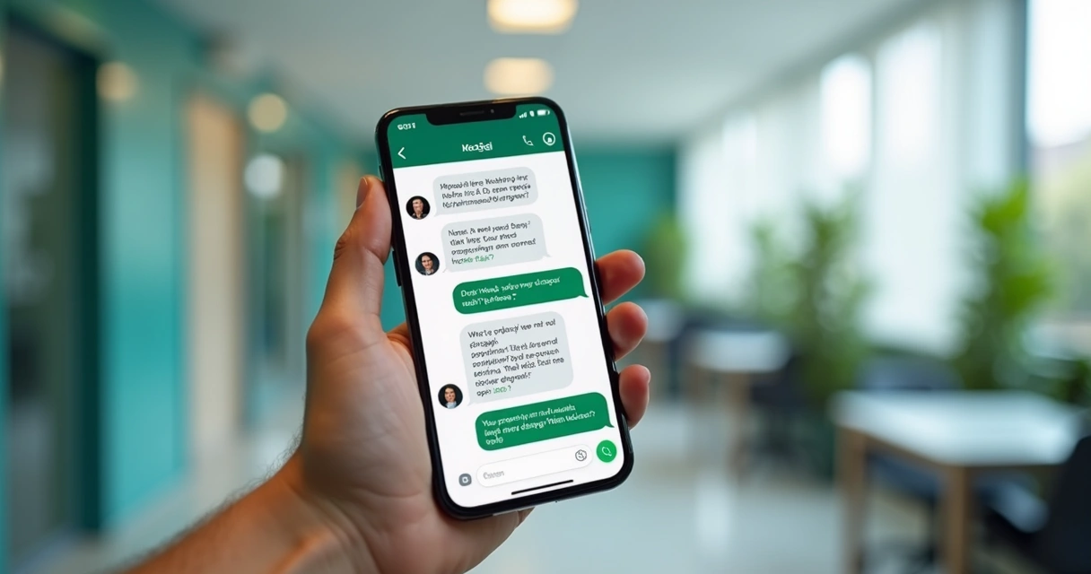Tela de chat do WhatsApp com respostas automáticas de clínica