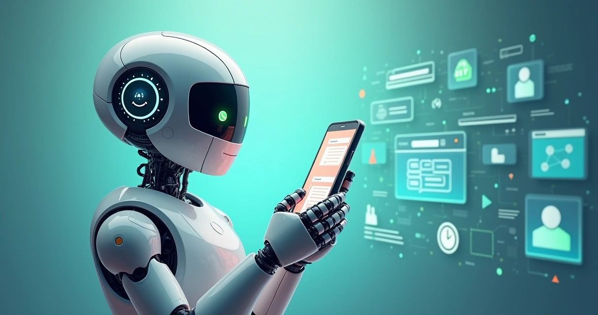 Ilustração de chatbot atendendo cliente no WhatsApp