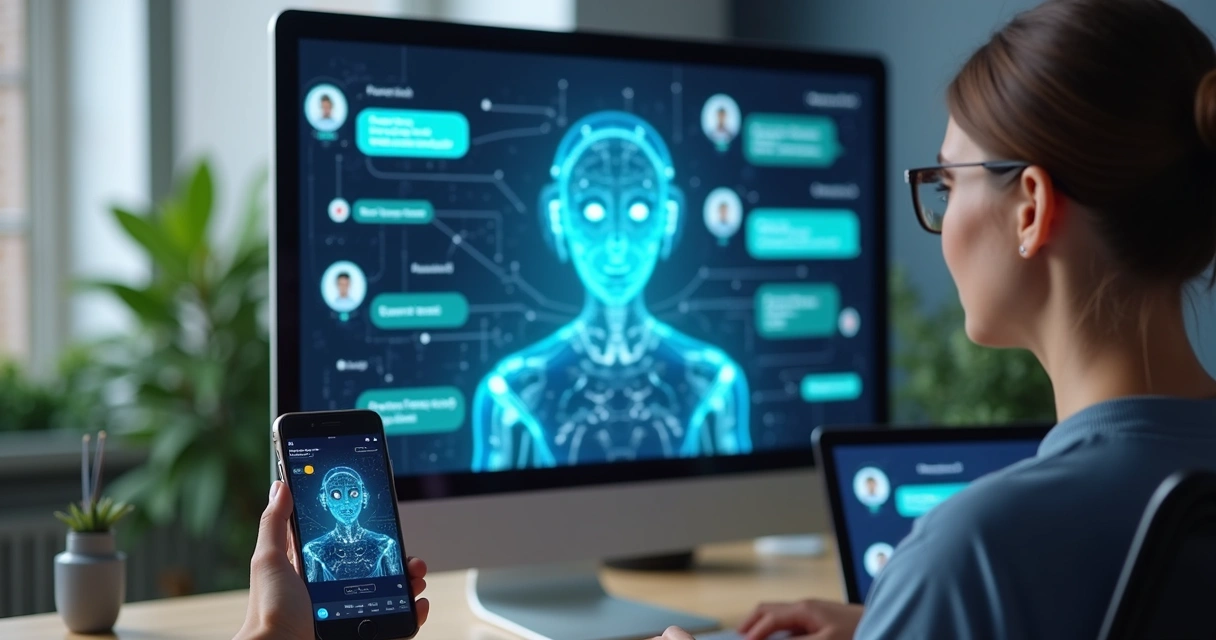 Bot virtual atendendo usuários em vários dispositivos