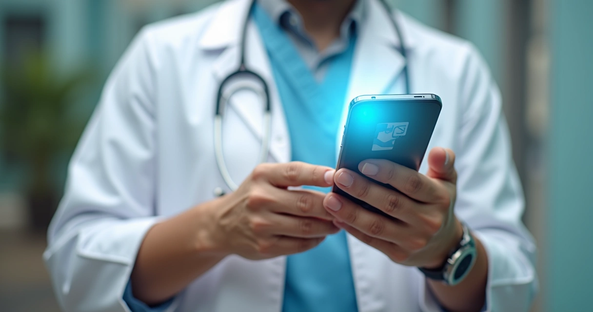 Chatbot médico respondendo paciente por celular 