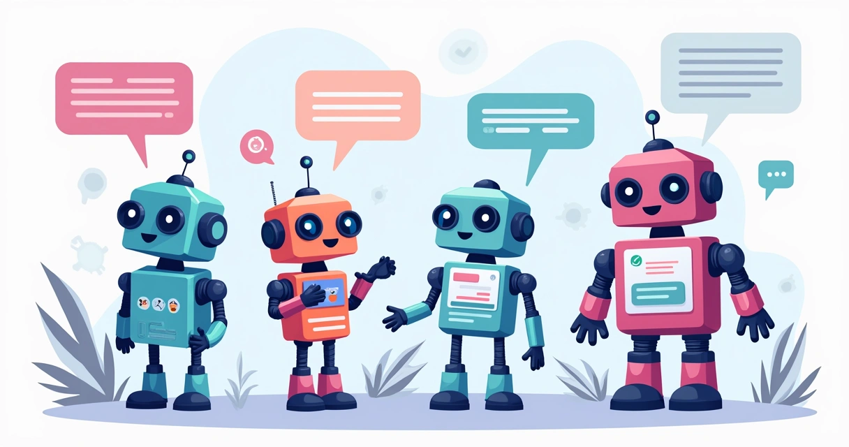 Chatbots estilizados em fundo digital respondendo mensagens dos clientes em WhatsApp 