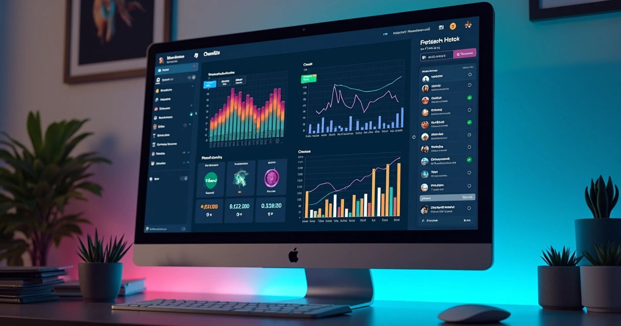 Interface de software Chatwot aberta em tela de computador com elementos visuais integrados ao N8N, exibindo múltiplos canais de comunicação, gráfico de desempenho e ícones de automação 