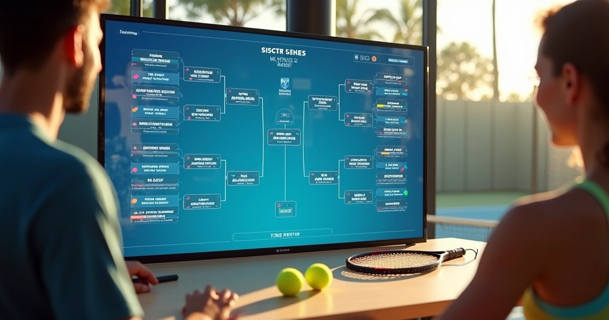 Tela digital mostrando chaveamento de torneio e partidas organizadas 