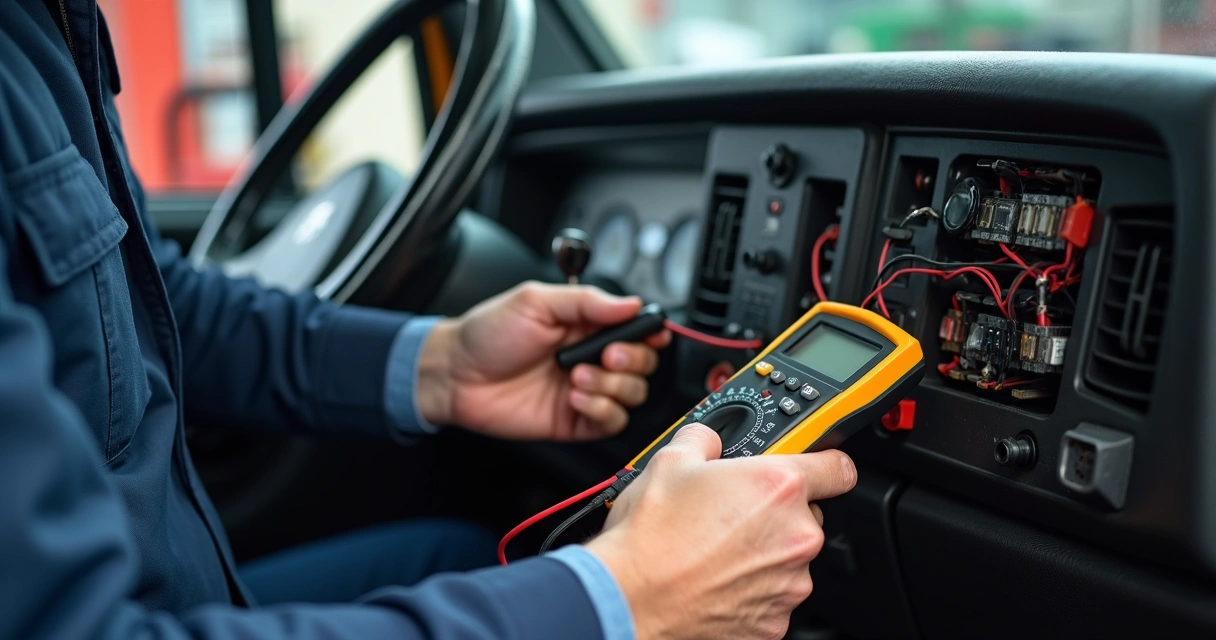 Mecânico verificando fusível em caminhão 