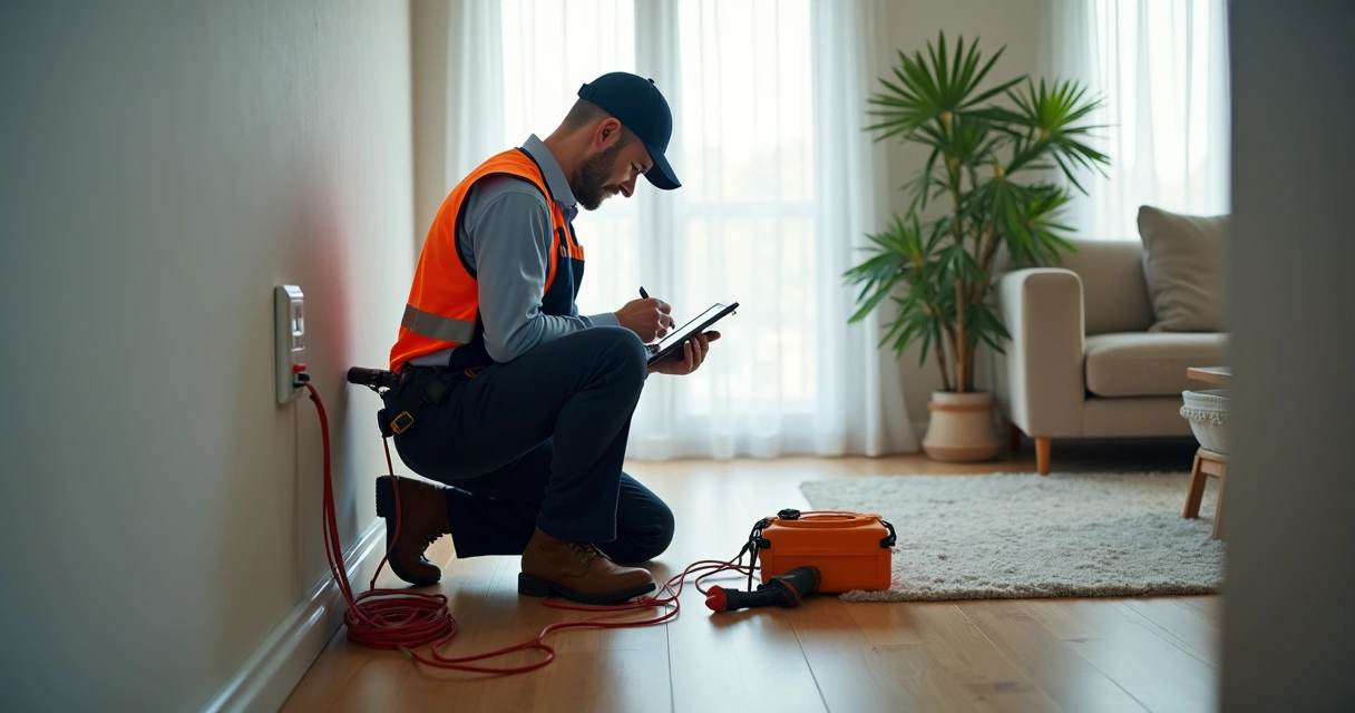 Técnico realizando manutenção elétrica em apartamento 