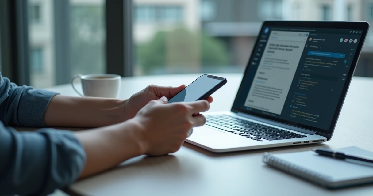 Pessoa verificando informações no celular com várias janelas abertas