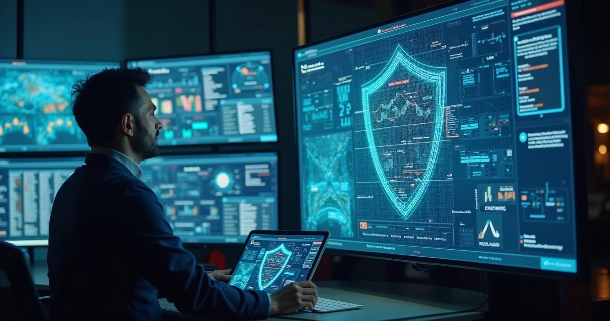 Profissional de TI verificando segurança de dados em plataforma BaaS