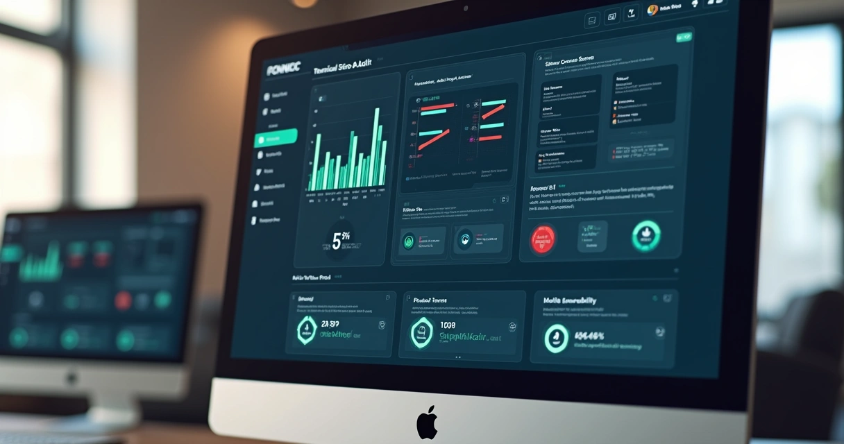 Painel mostrando análise técnica de site, com gráficos de erros 