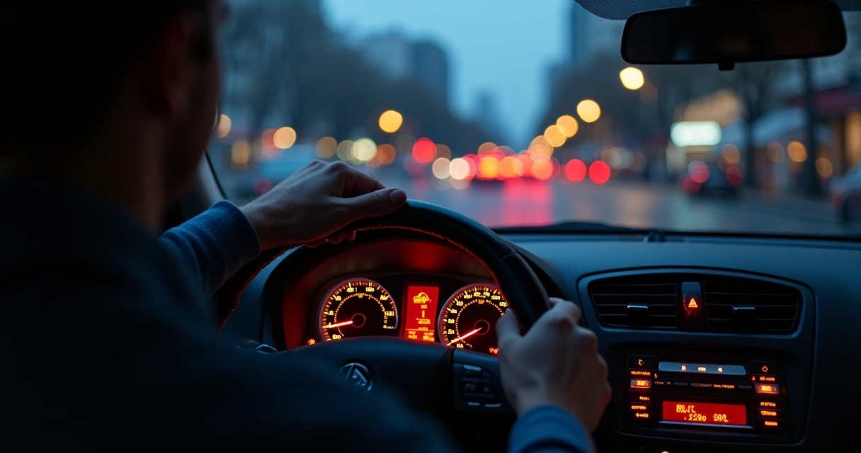 Painel de carro urbano com luz de alerta acesa