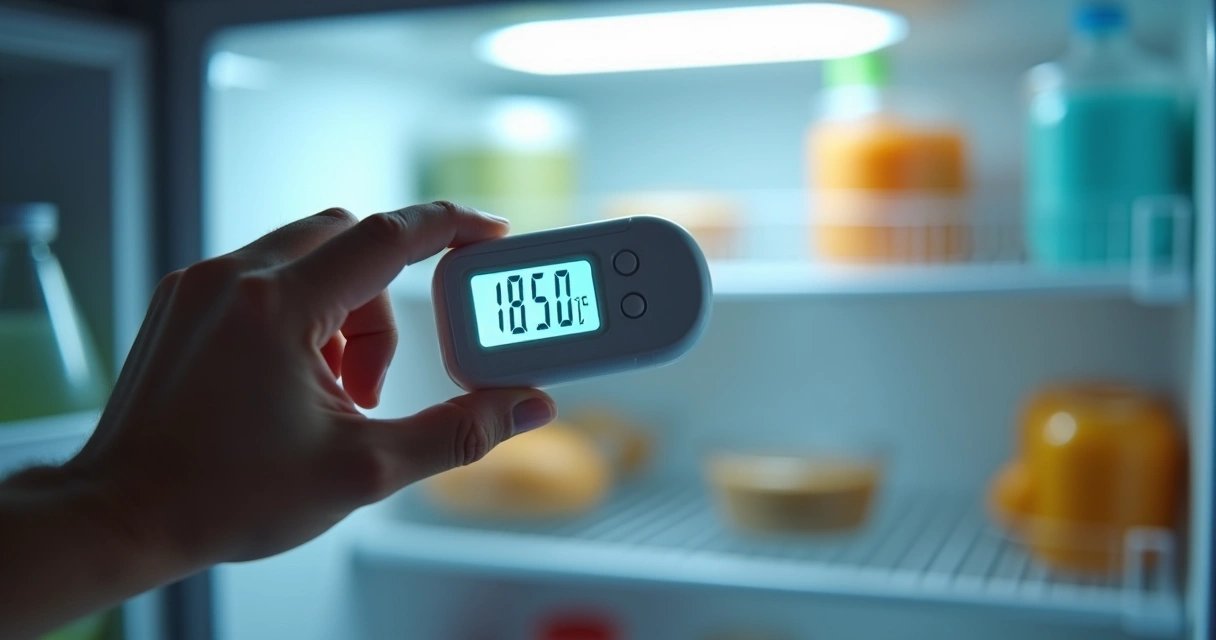 Pessoa verificando termômetro na geladeira 