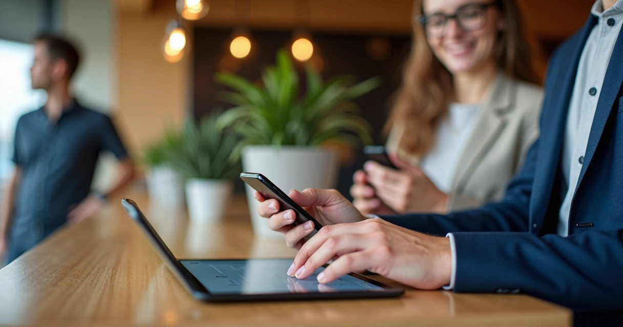 Tablet preenchendo dados de check-in em recepção de hotel 
