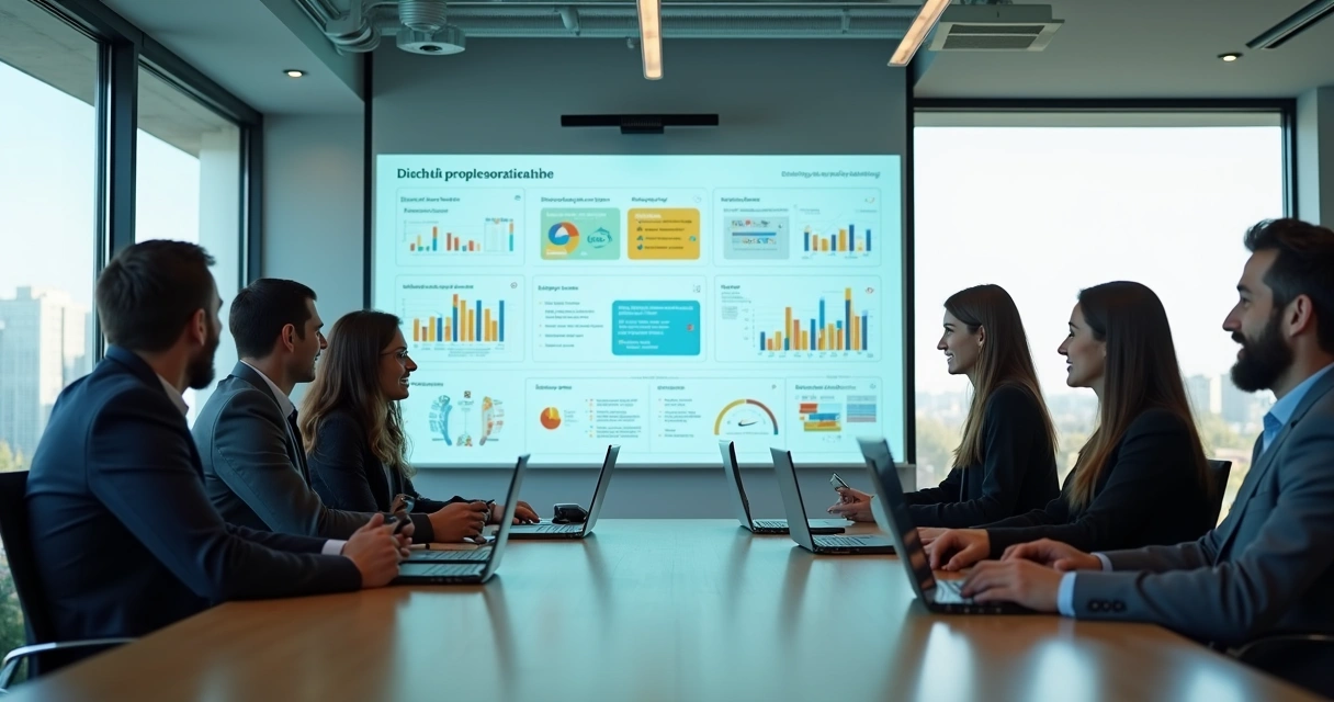 Equipe fazendo check-in semanal em dashboard digital para monitorar OKRs 